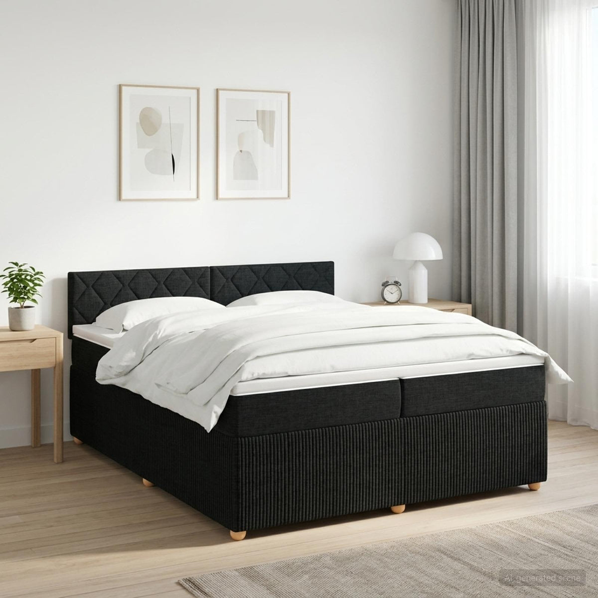 Boxspringbett mit Matratze Schwarz 200 x 200 cm Stoff