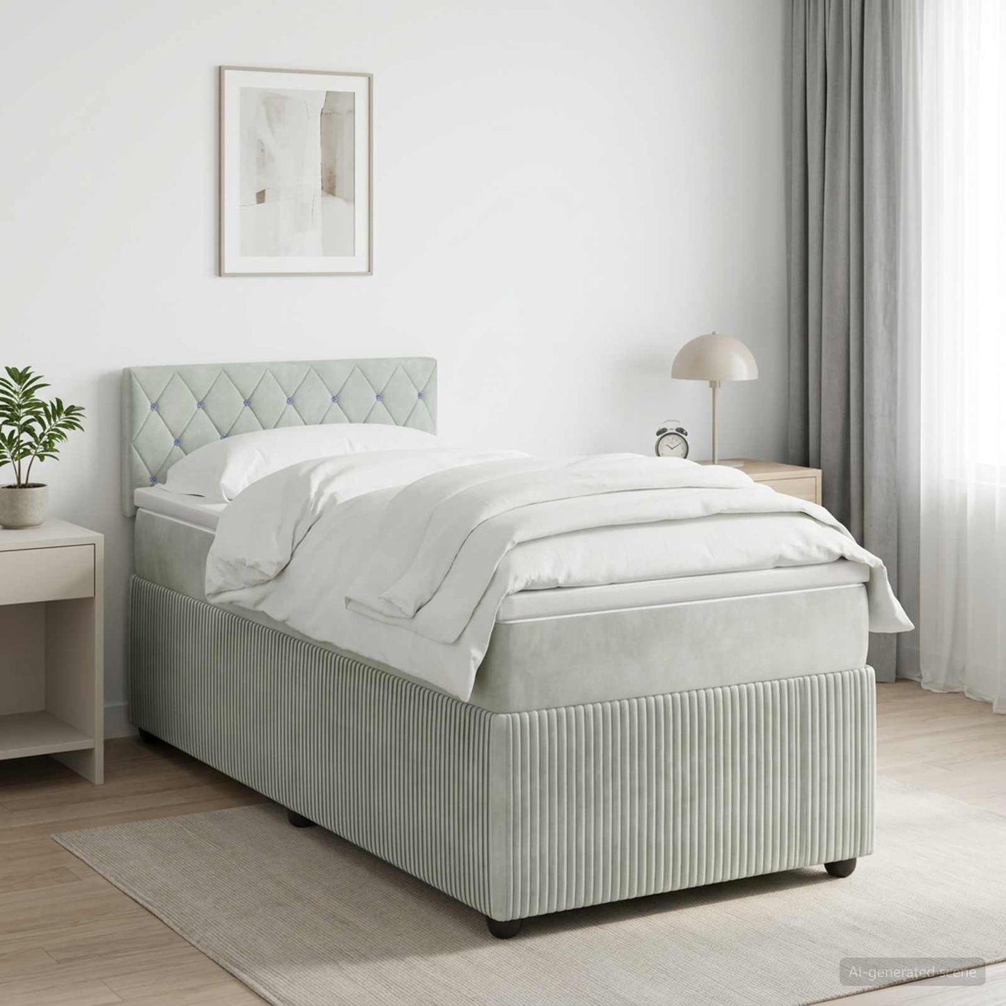 Boxspringbett mit Matratze Hellgrau 100 x 200 cm Samt