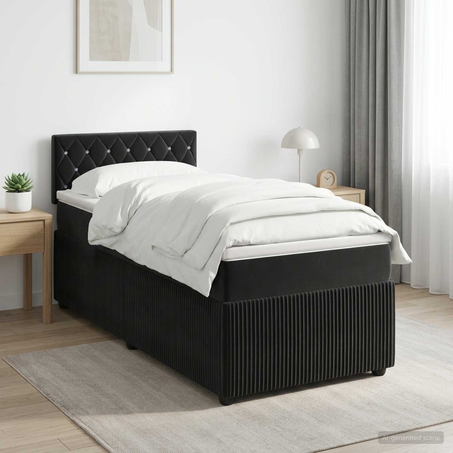Boxspringbett mit Matratze Schwarz 100 x 200 cm Samt