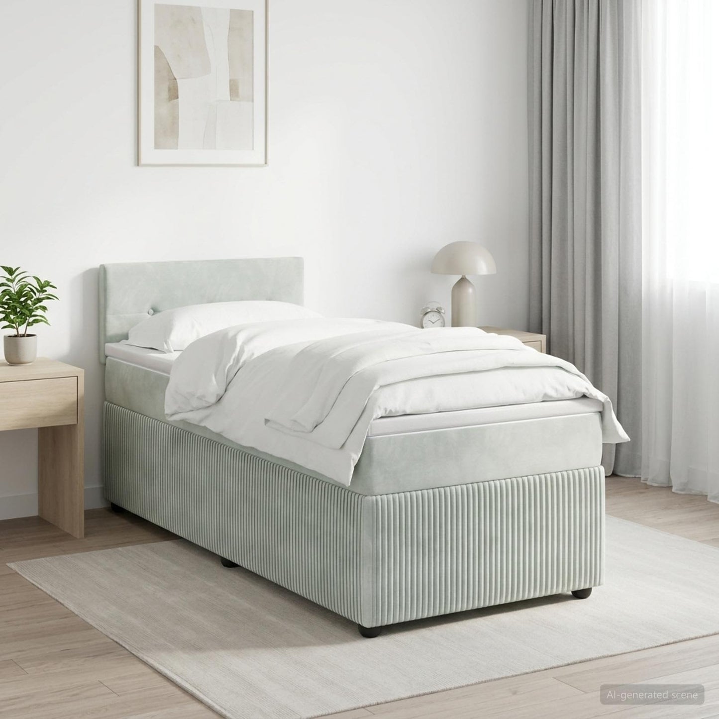 Boxspringbett mit Matratze Hellgrau 90 x 190 cm Samt