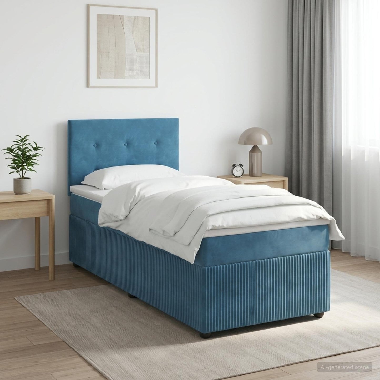 Boxspringbett mit Matratze Dunkelblau 90 x 190 cm Samt