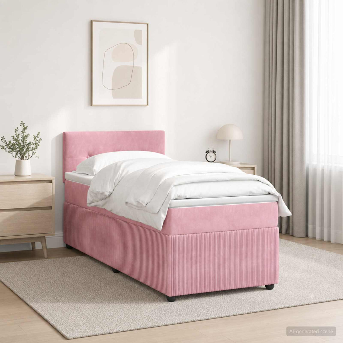 Boxspringbett mit Matratze mit Kopfteil Rosa 90 x 200 cm Samt