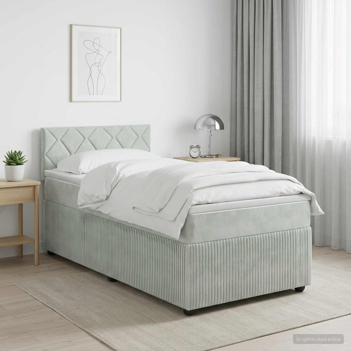 Boxspringbett mit Matratze Hellgrau 90 x 190 cm Samt