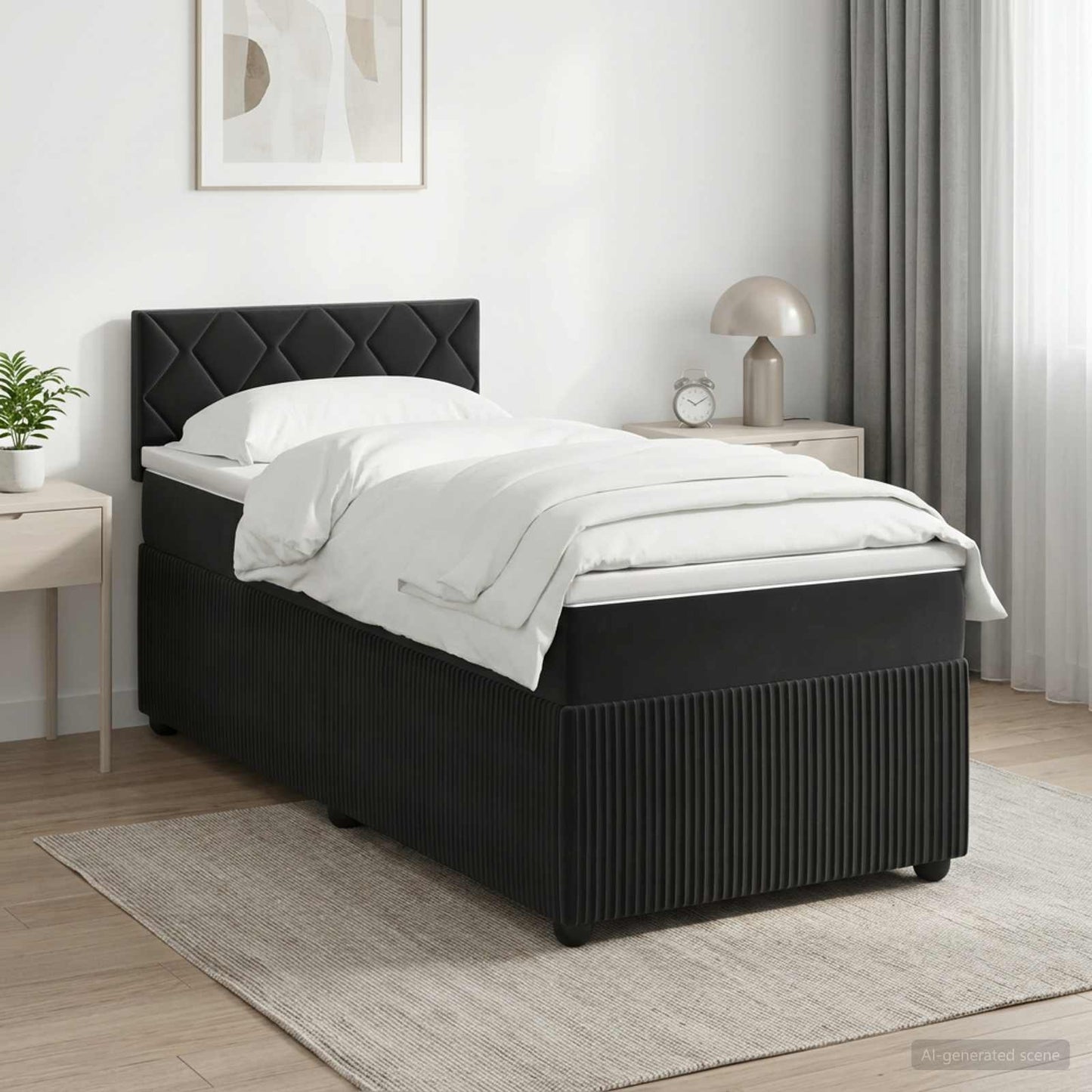Boxspringbett mit Matratze Schwarz 90 x 190 cm Samt