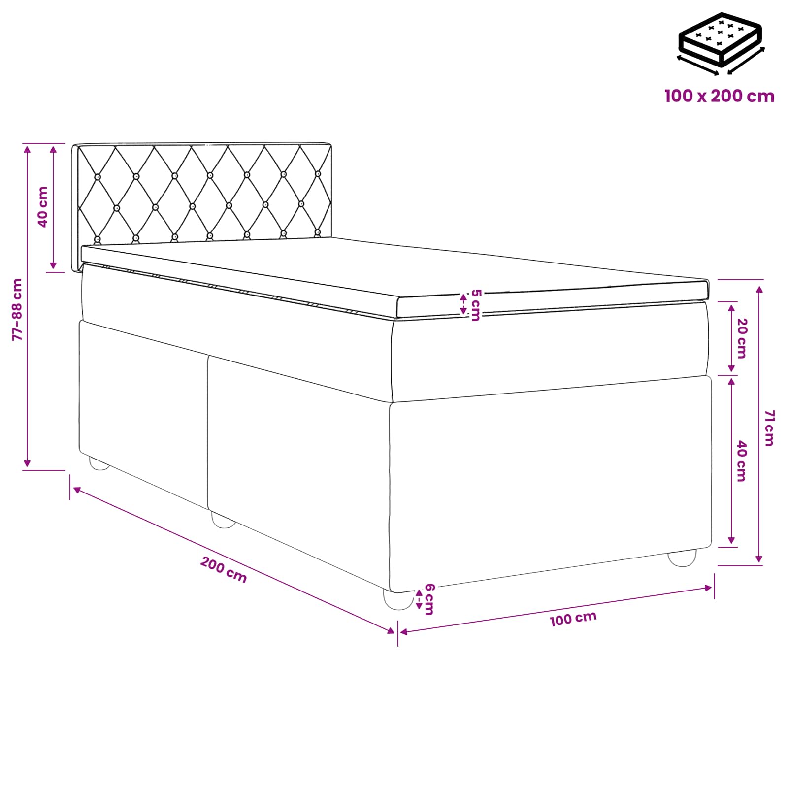 Boxspringbett mit Matratze Hellgrau 100 x 200 cm Samt