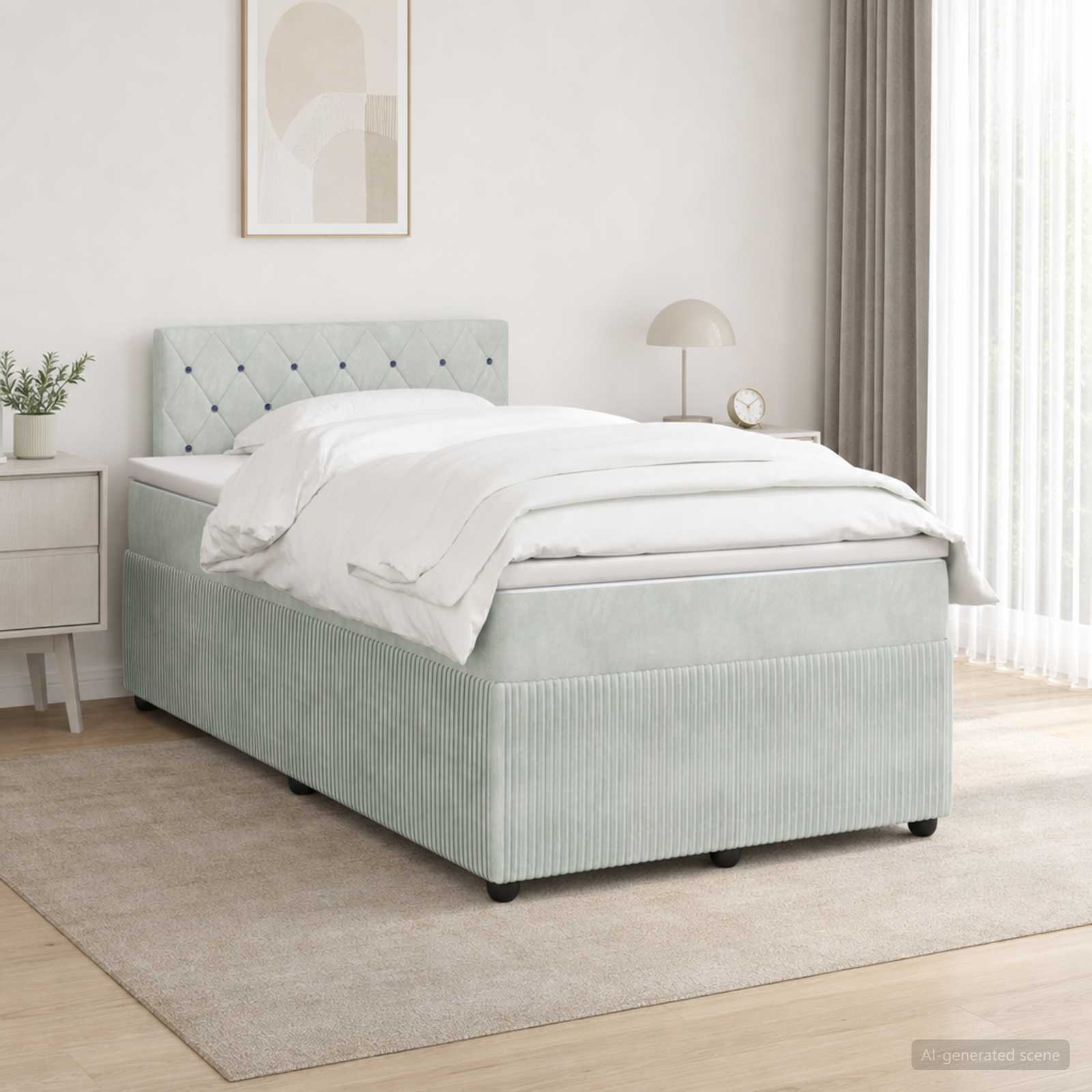 Boxspringbett mit Matratze Hellgrau 120 x 190 cm Samt