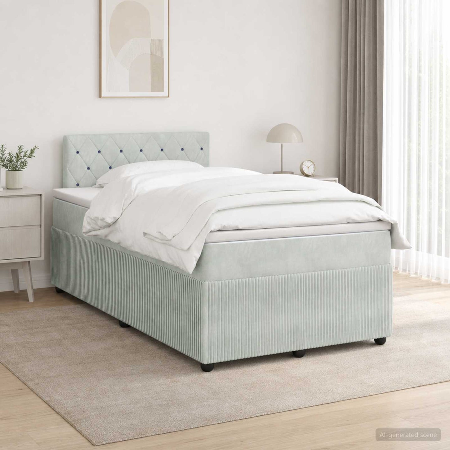 Boxspringbett mit Matratze Hellgrau 120 x 200 cm Samt