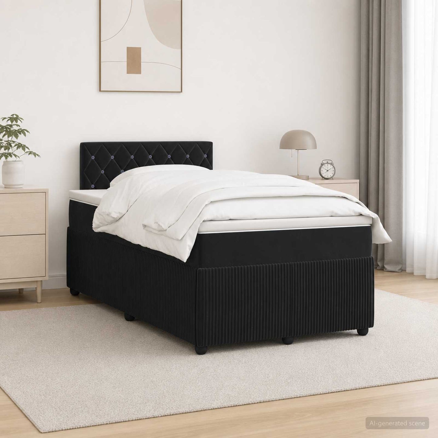 Boxspringbett mit Matratze Schwarz 120 x 190 cm Samt