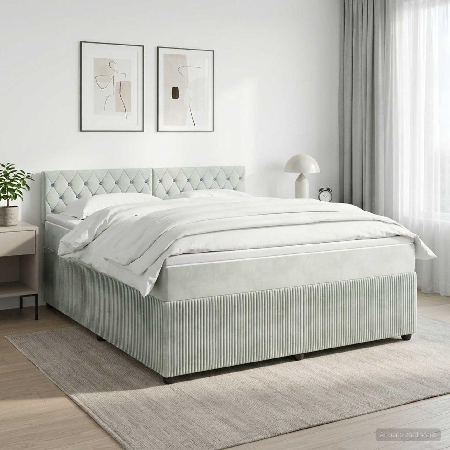 Boxspringbett mit Matratze Hellgrau 160 x 200 cm Samt