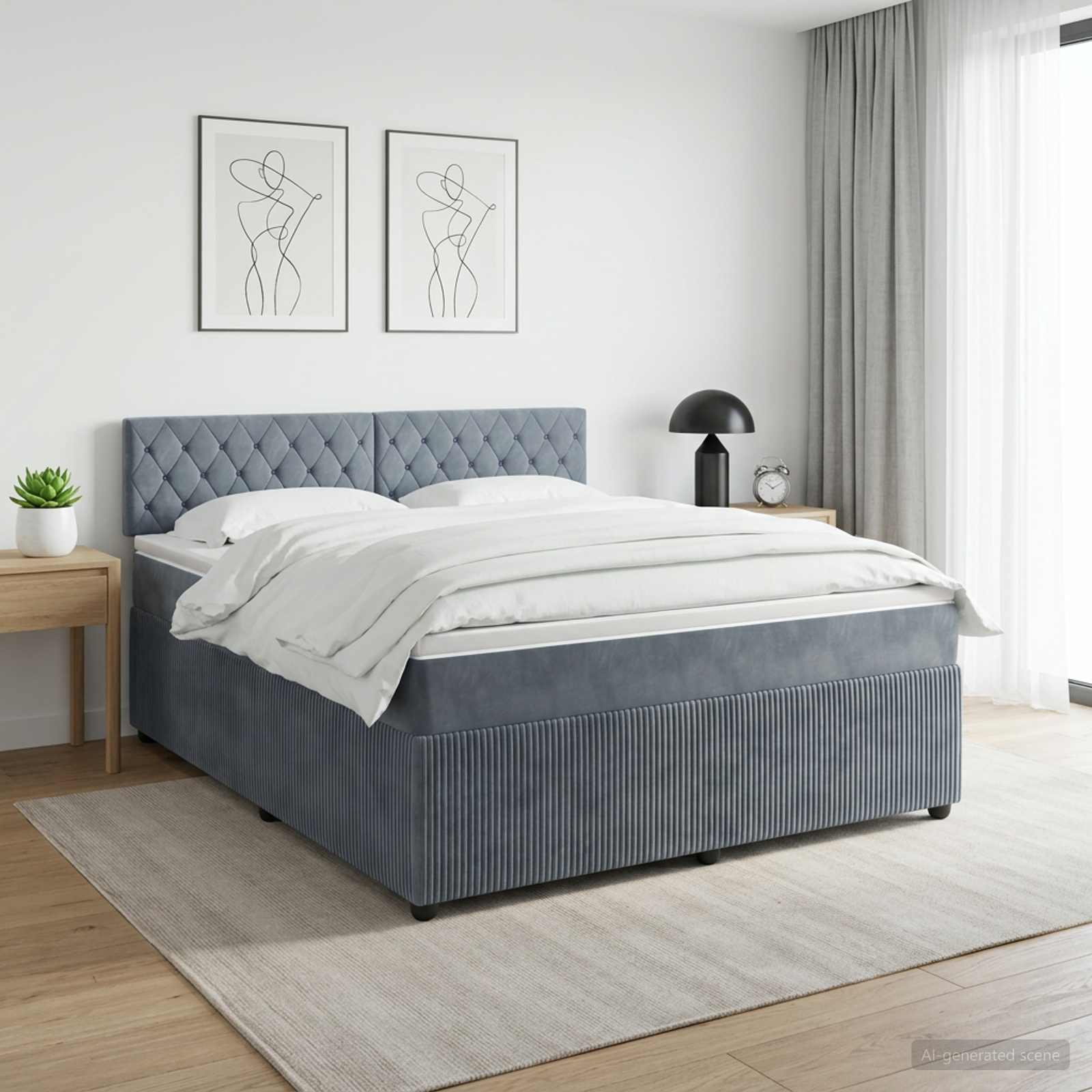 Boxspringbett mit Matratze Dunkelgrau 160 x 200 cm Samt