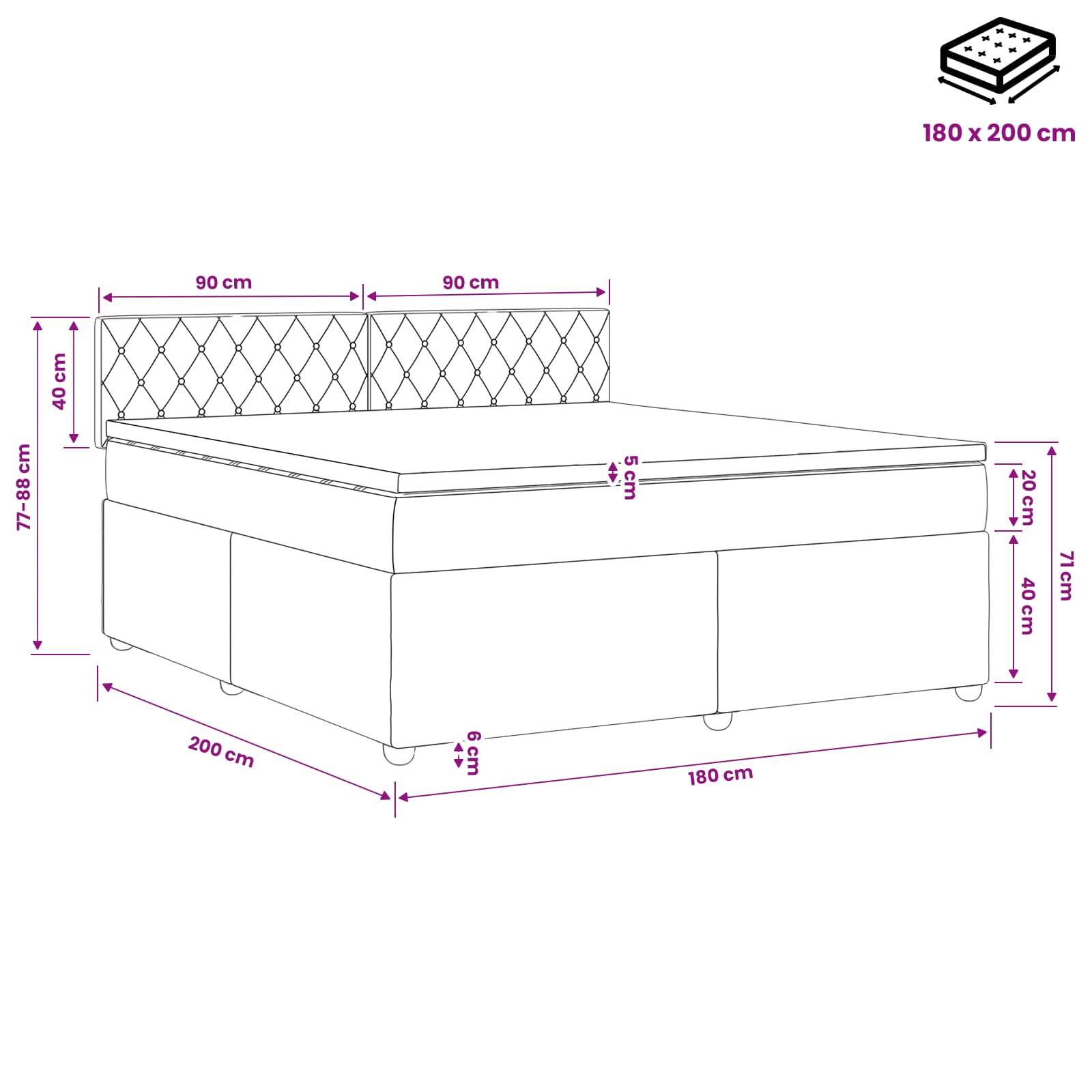 Boxspringbett mit Matratze Dunkelgrau 180 x 200 cm Samt