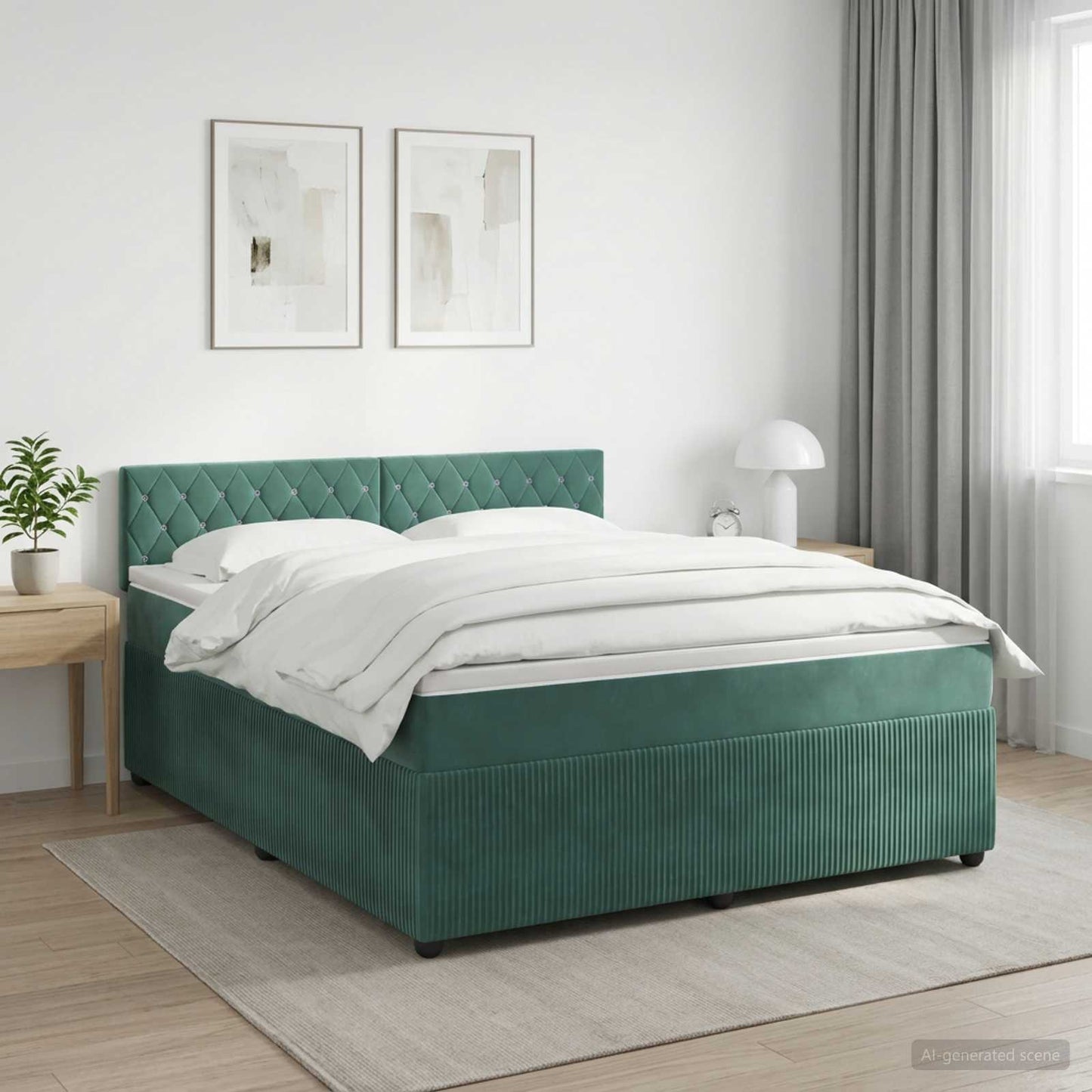 Boxspringbett mit Matratze Dunkelgrün 140 x 190 cm Samt