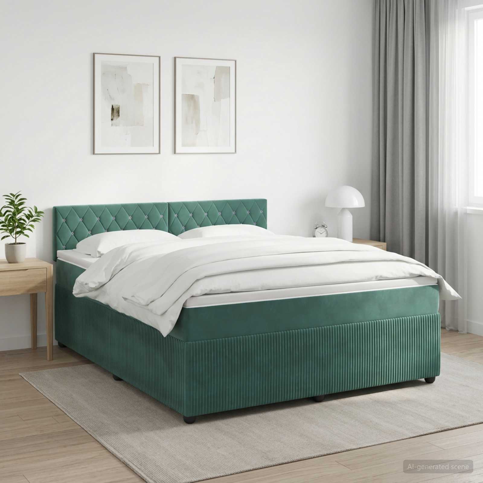Boxspringbett mit Matratze Dunkelgrün 140 x 190 cm Samt