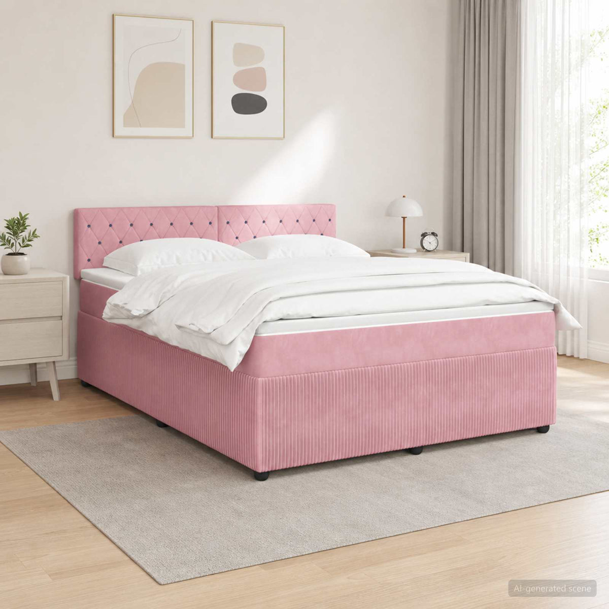 Boxspringbett mit Matratze mit Kopfteil Rosa 140 x 190 cm Samt