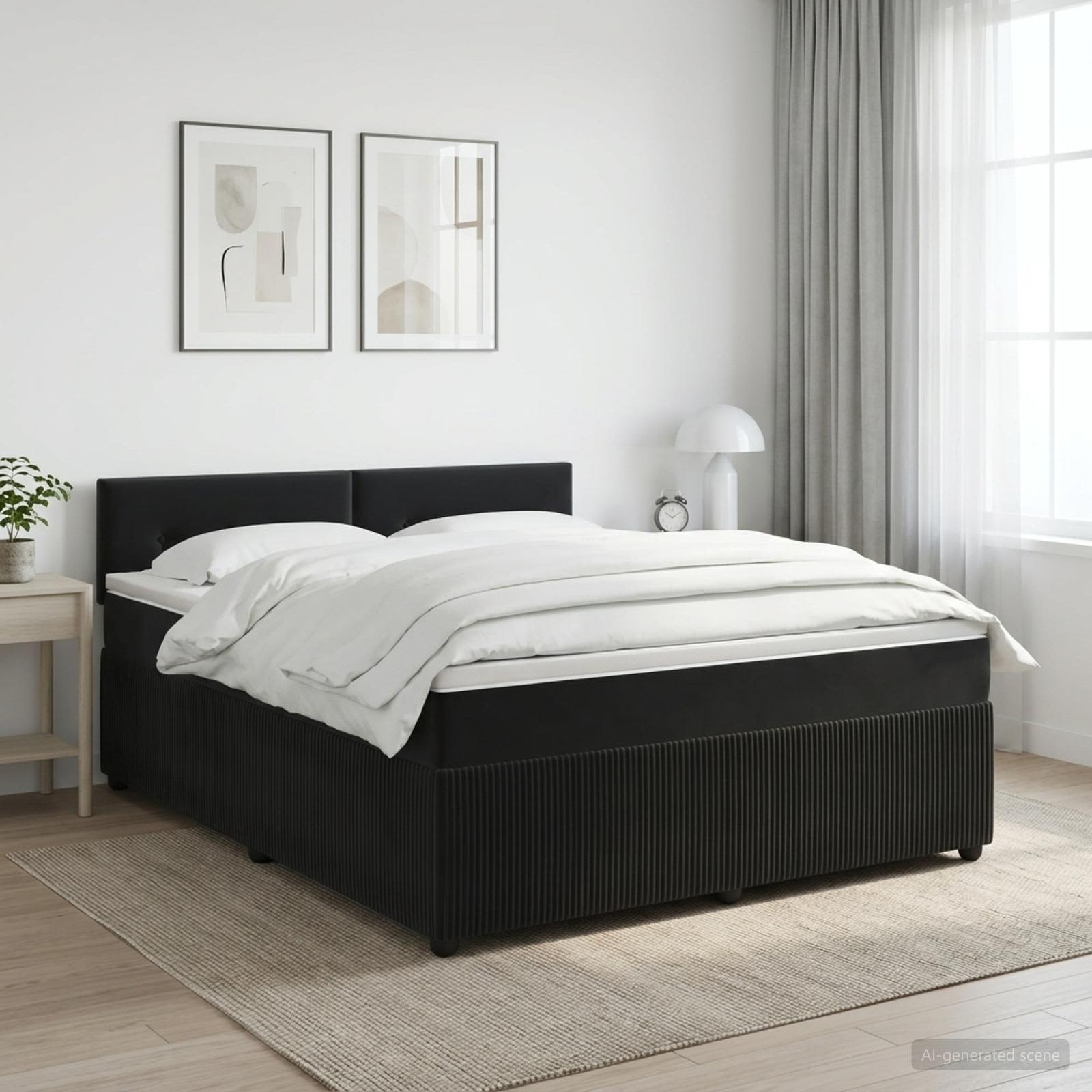 Boxspringbett mit Matratze Schwarz 140 x 200 cm Samt