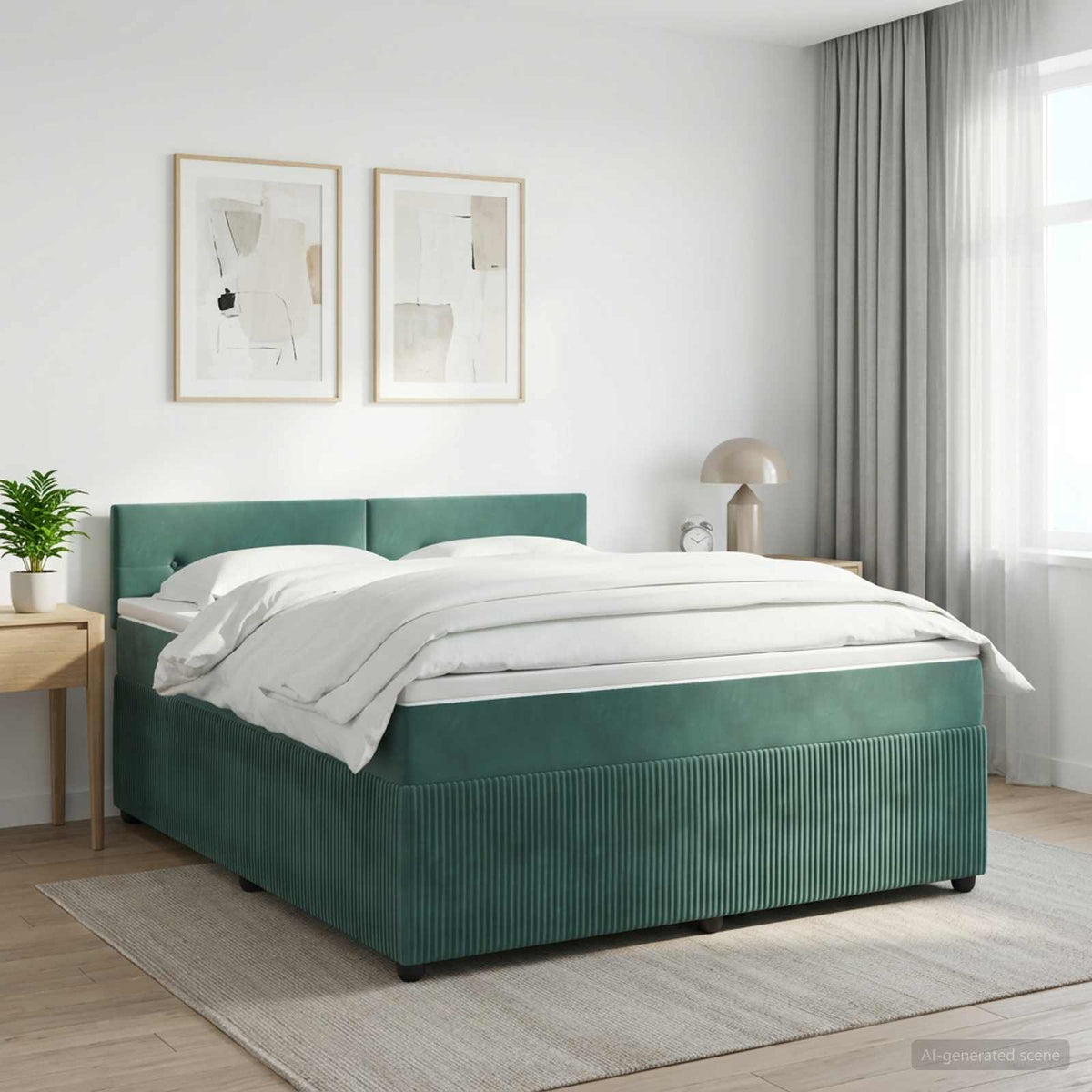 Boxspringbett mit Matratze Dunkelgrün 140 x 190 cm Samt