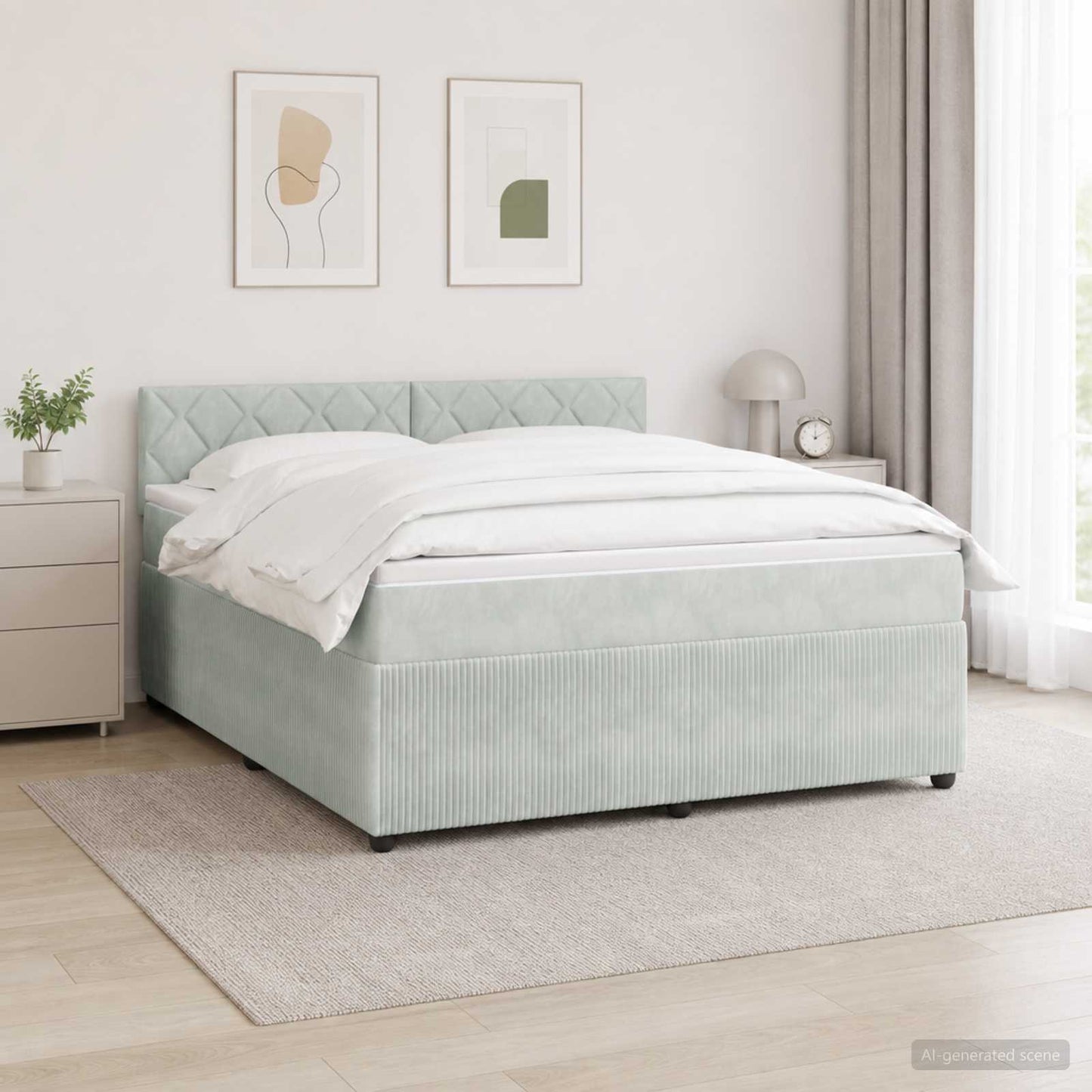 Boxspringbett mit Matratze Hellgrau 160 x 200 cm Samt