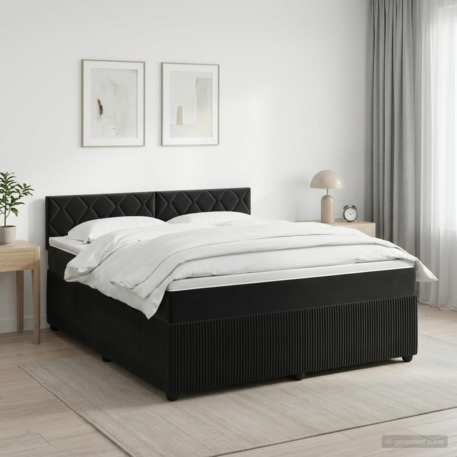 Boxspringbett mit Matratze Schwarz 160 x 200 cm Samt