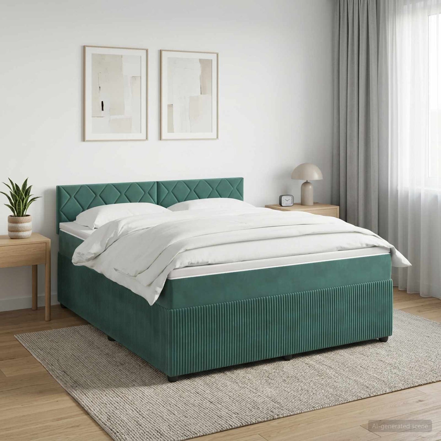 Boxspringbett mit Matratze Dunkelgrün 140 x 190 cm Samt