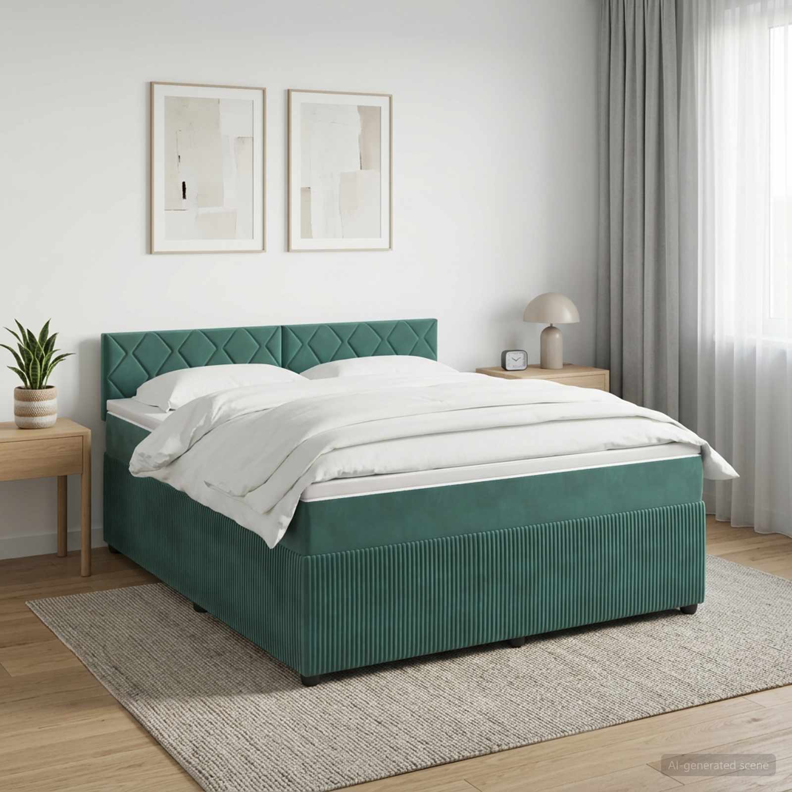 Boxspringbett mit Matratze Dunkelgrün 140 x 190 cm Samt