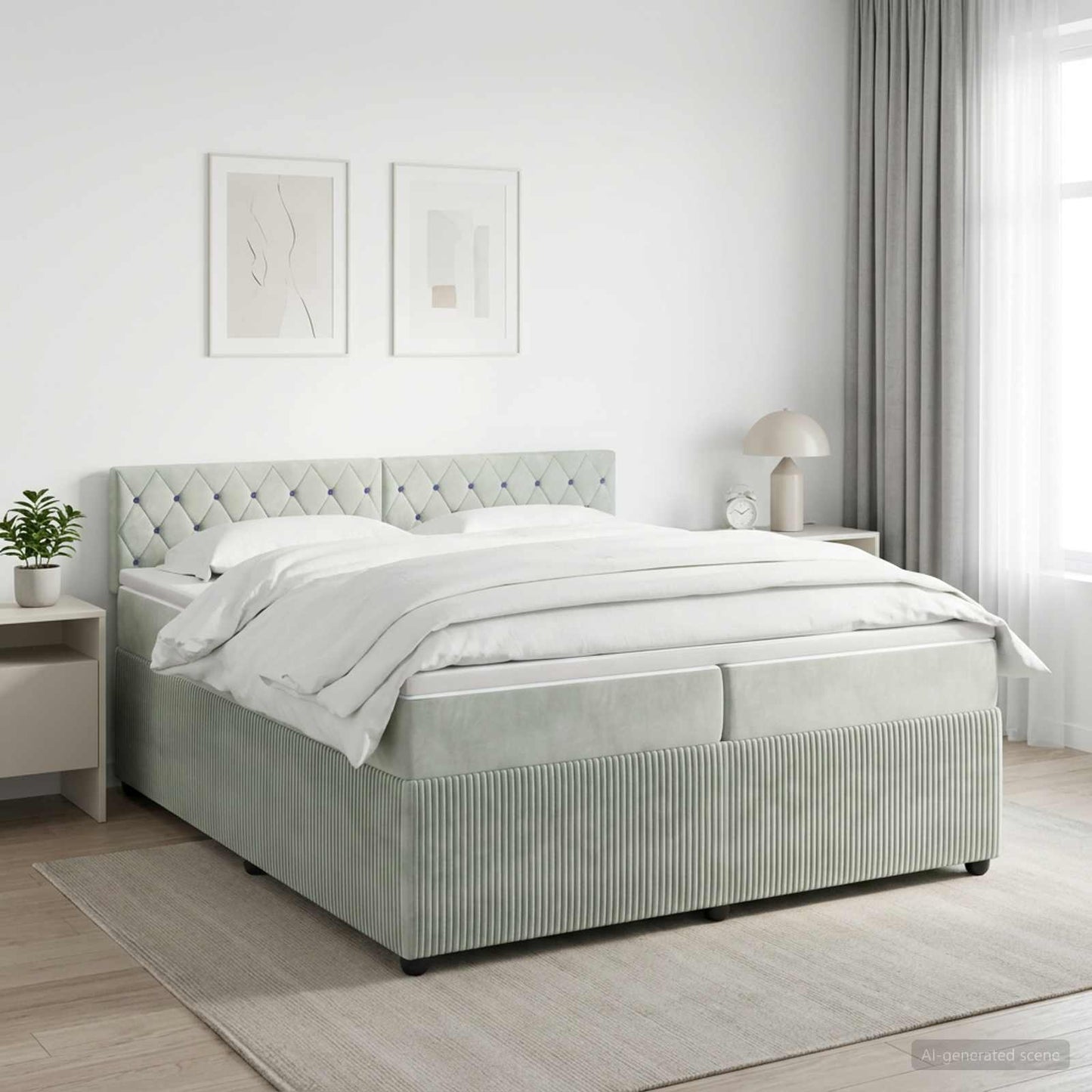 Boxspringbett mit Matratze Hellgrau 200 x 200 cm Samt