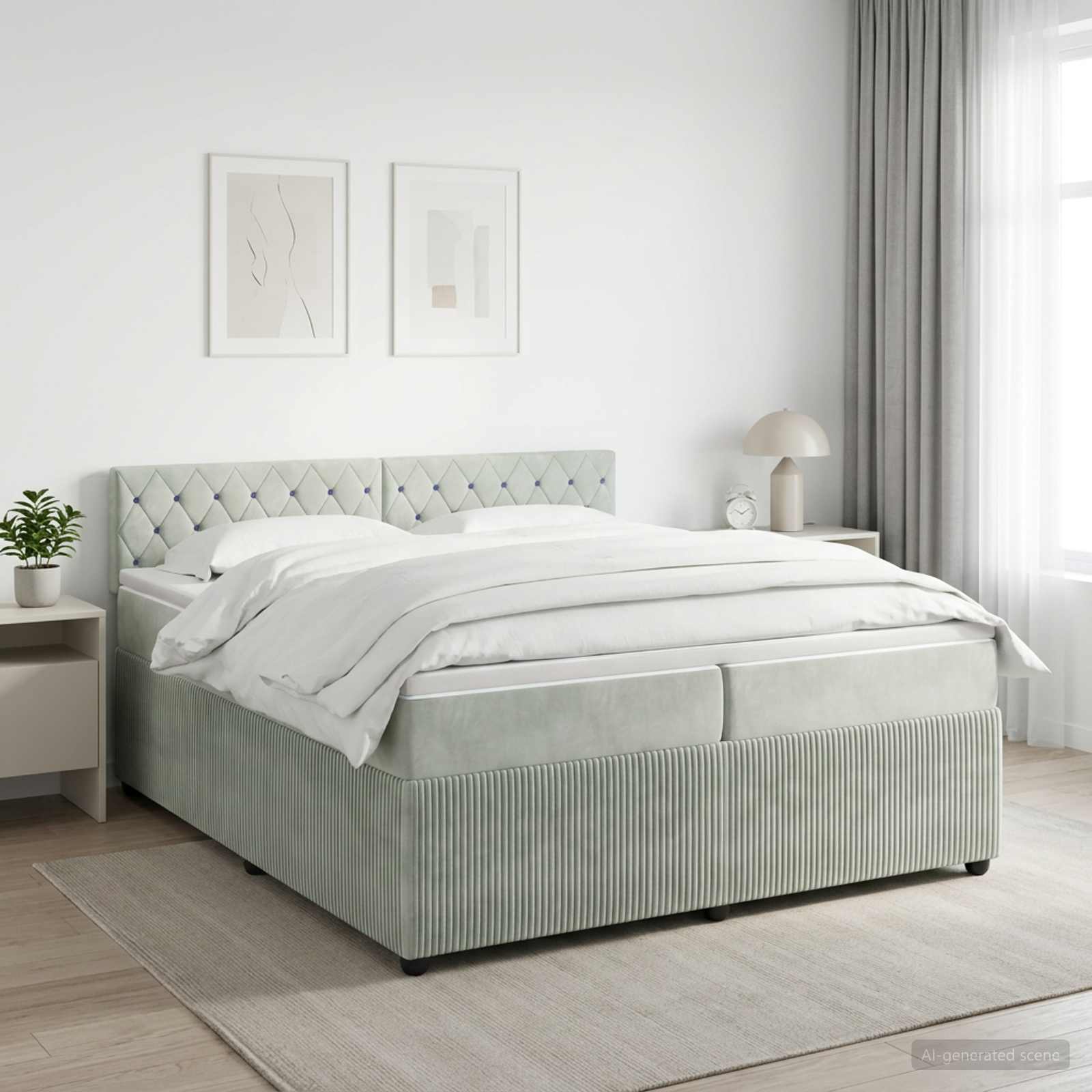 Boxspringbett mit Matratze Hellgrau 200 x 200 cm Samt