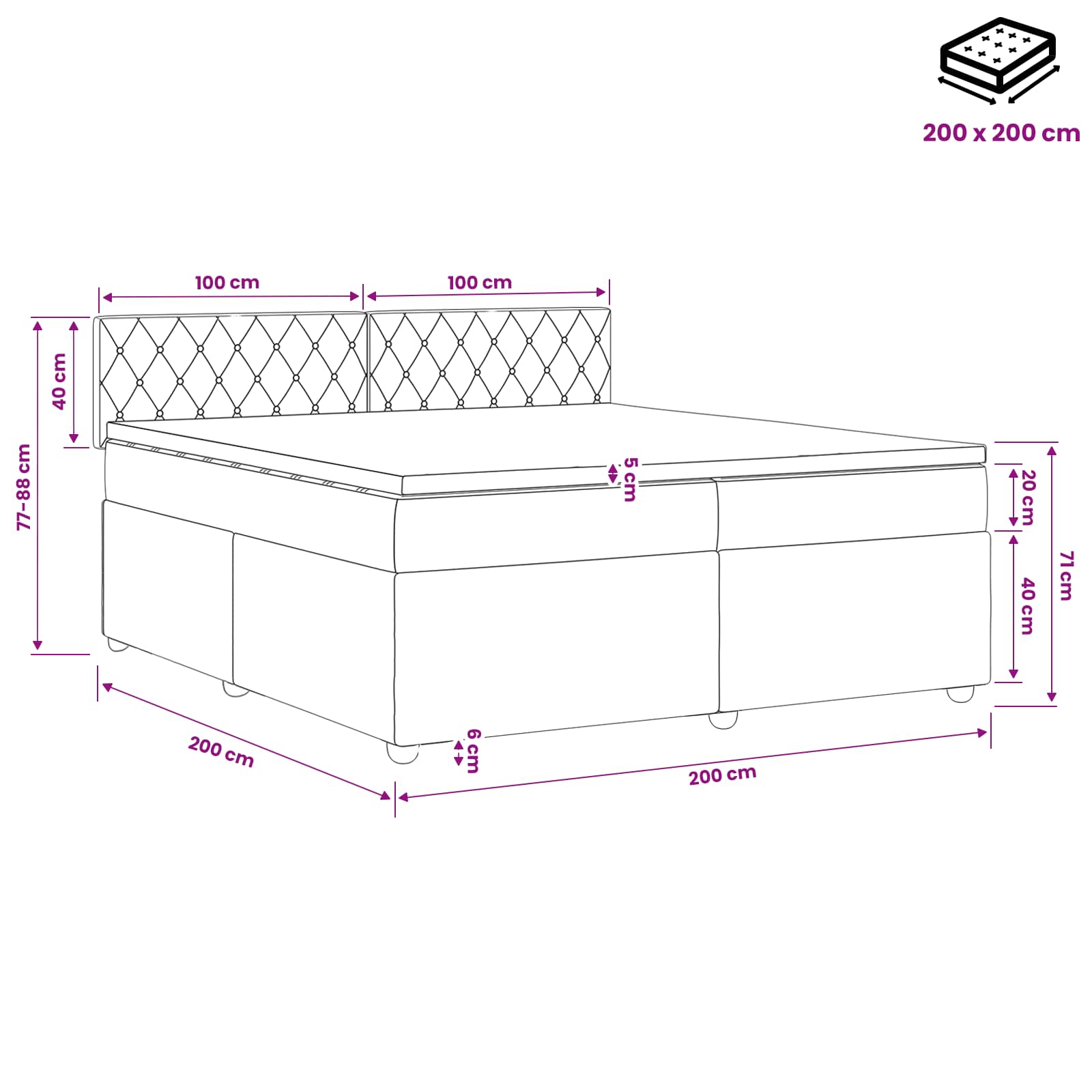 Boxspringbett mit Matratze Dunkelgrau 200 x 200 cm Samt