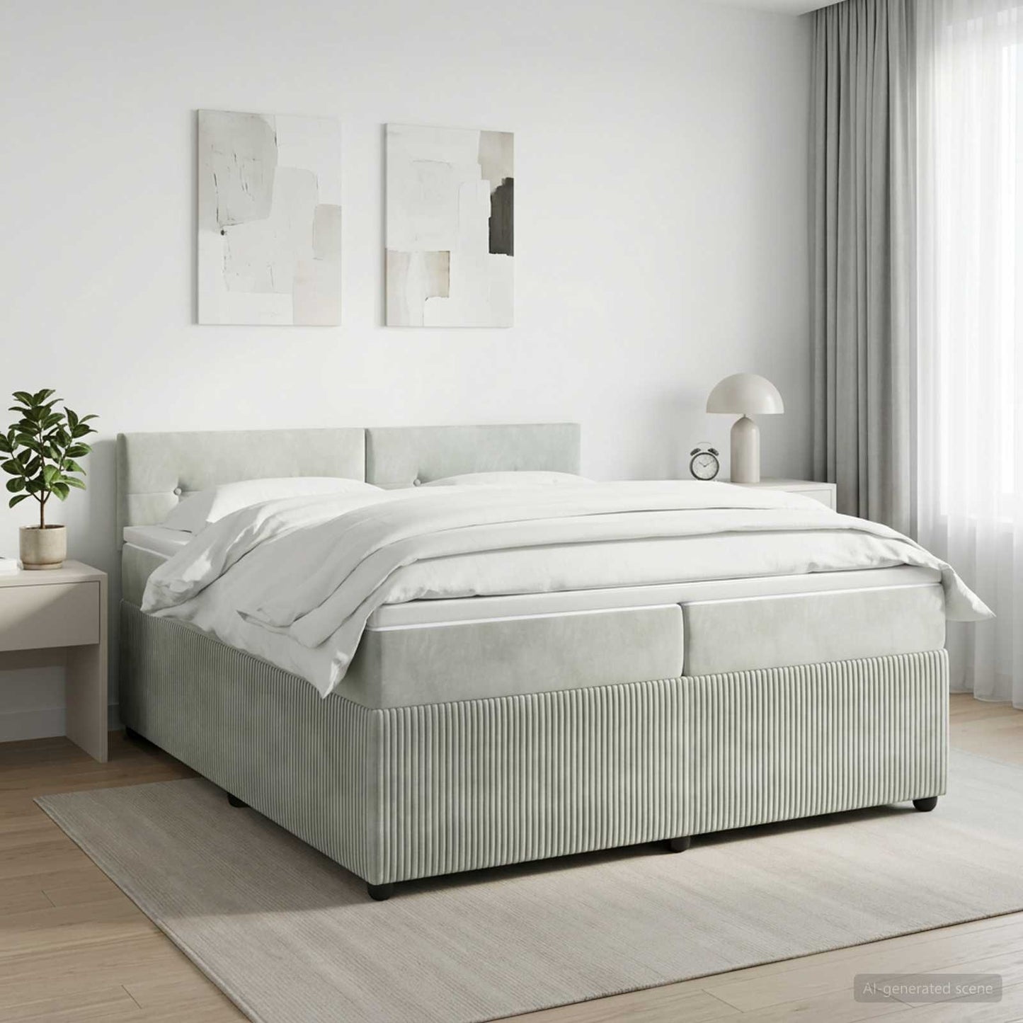 Boxspringbett mit Matratze Hellgrau 200 x 200 cm Samt
