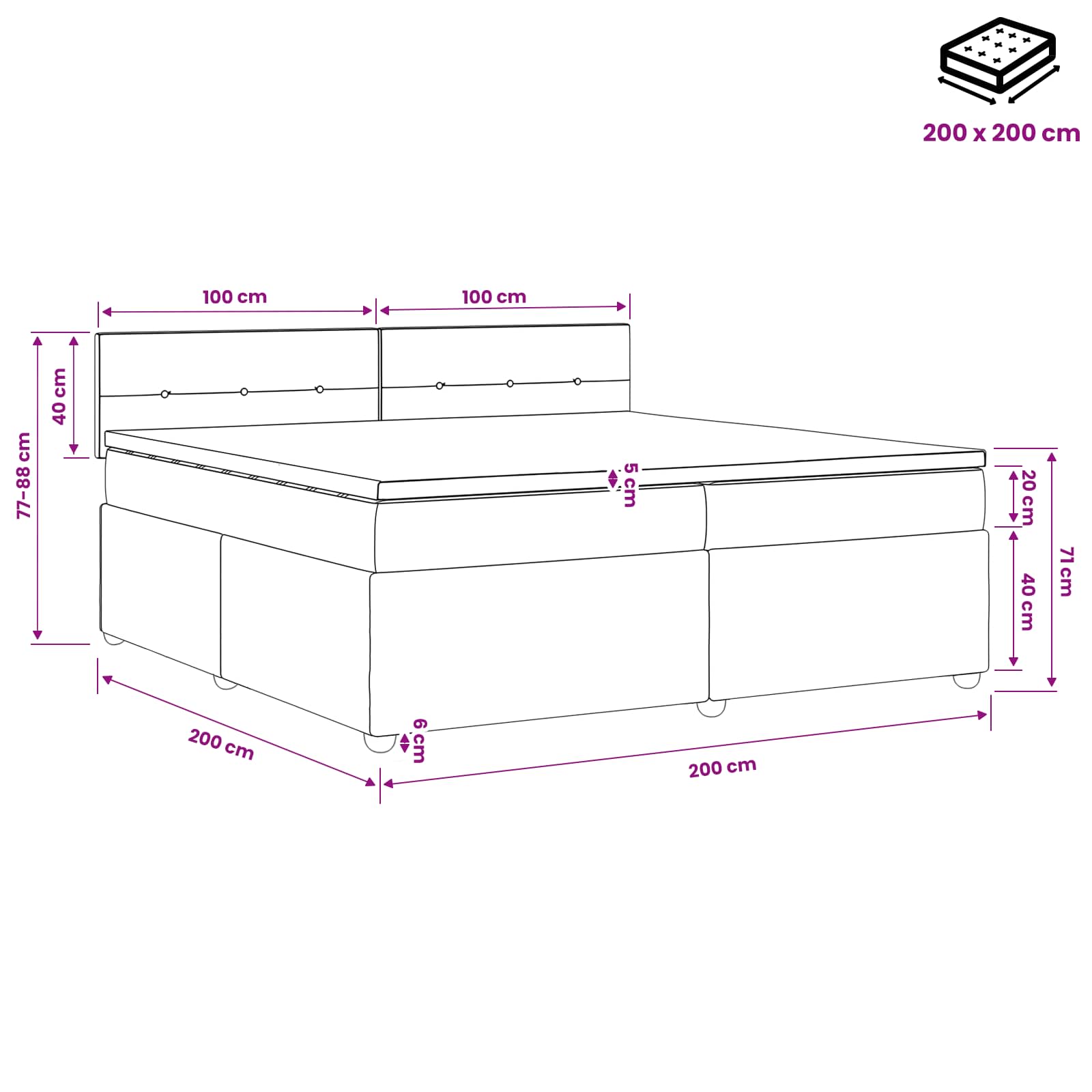 Boxspringbett mit Matratze Dunkelgrau 200 x 200 cm Samt