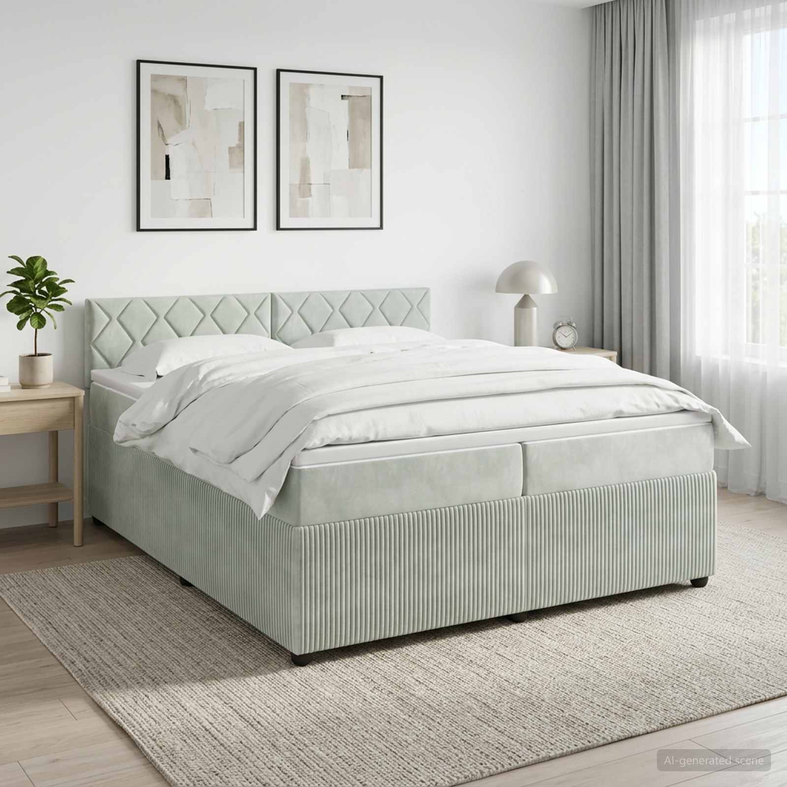 Boxspringbett mit Matratze Hellgrau 200 x 200 cm Samt