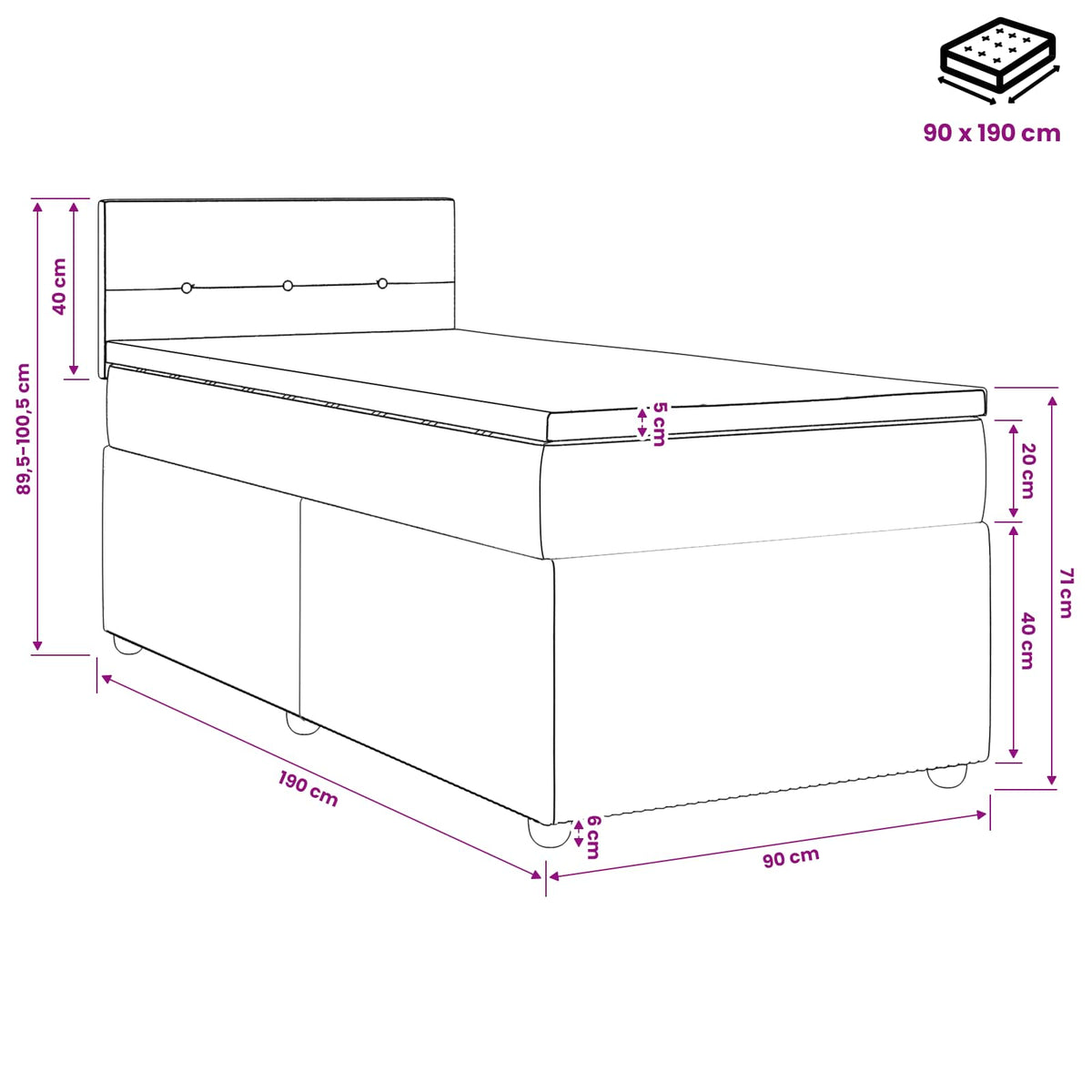 Boxspringbett mit Matratze Dunkelgrau 90 x 190 cm Stoff
