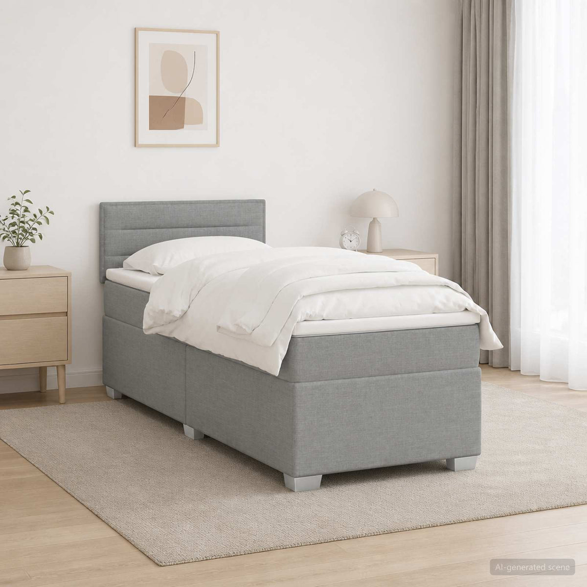 Boxspringbett mit Matratze und LED Hellgrau Einzeln Stoff
