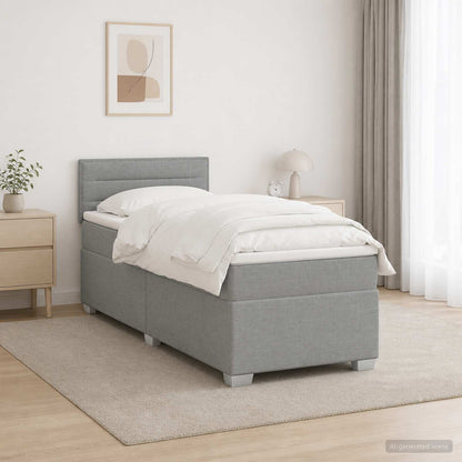 Boxspringbett mit Matratze und LED Hellgrau Einzeln Stoff
