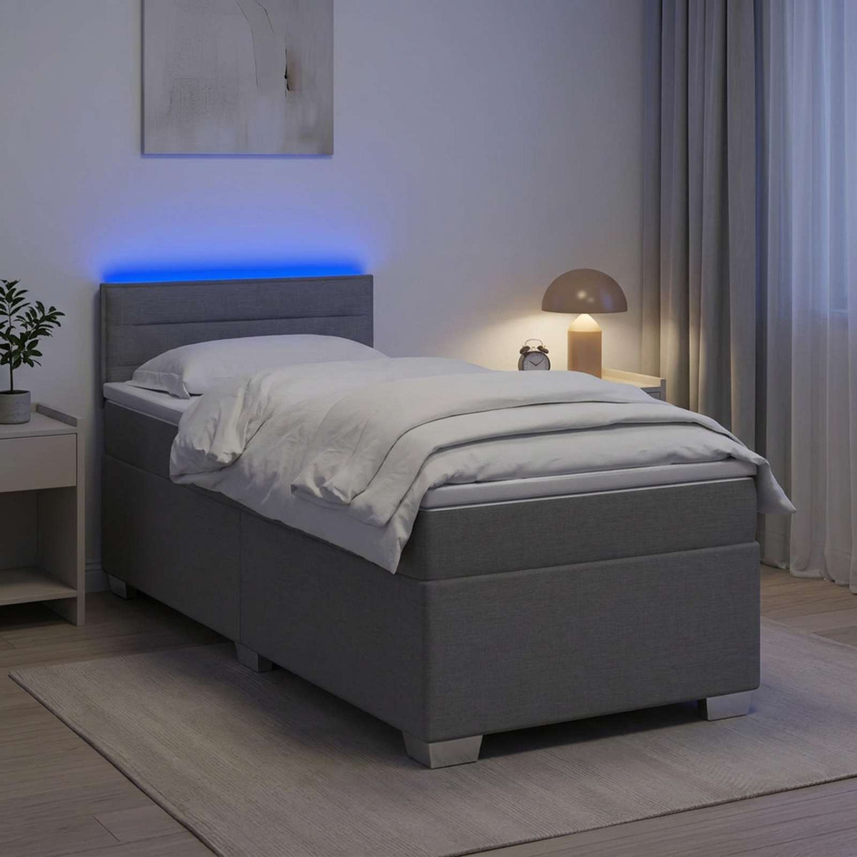 Boxspringbett mit Matratze und LED Hellgrau 90 x 190 cm Stoff