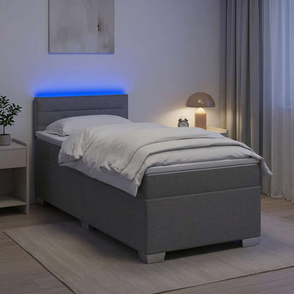 Boxspringbett mit Matratze und LED Hellgrau Einzeln Stoff