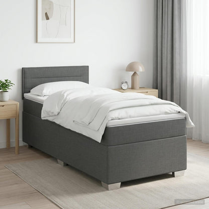 Boxspringbett mit Matratze und LED Dunkelgrau 90 x 190 cm Stoff