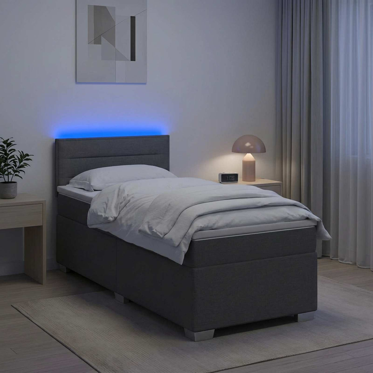 Boxspringbett mit Matratze und LED Dunkelgrau 90 x 190 cm Stoff
