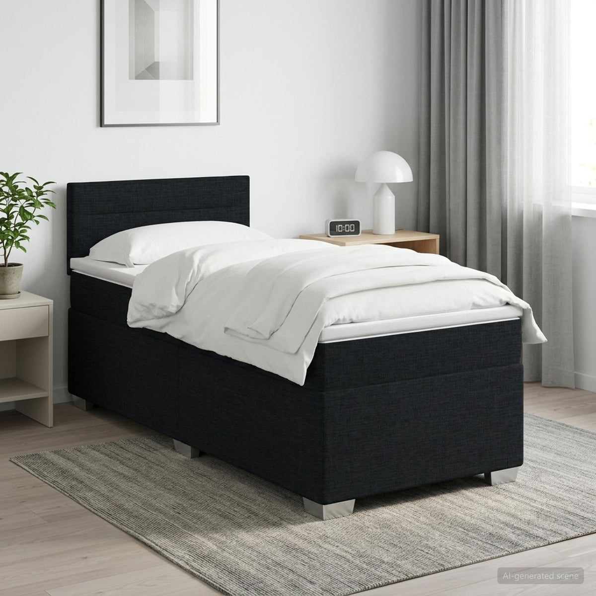 Boxspringbett mit Matratze und LED Schwarz 90 x 190 cm Stoff