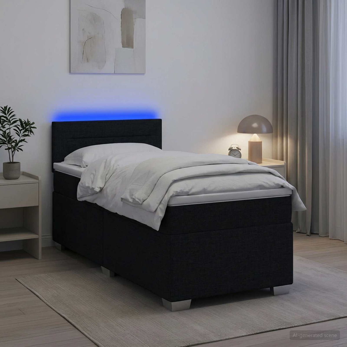 Boxspringbett mit Matratze und LED Schwarz 100 x 200 cm Stoff