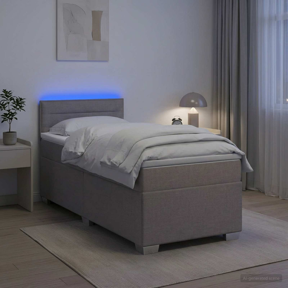 Boxspringbett mit Matratze und LED Taupe 90 x 200 cm Stoff