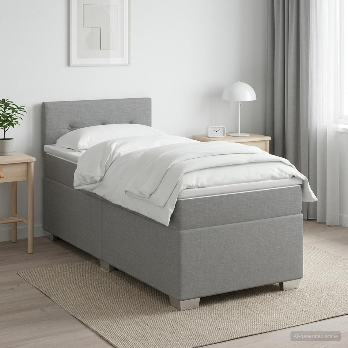 Boxspringbett mit Matratze und LED Hellgrau 90 x 190 cm Stoff