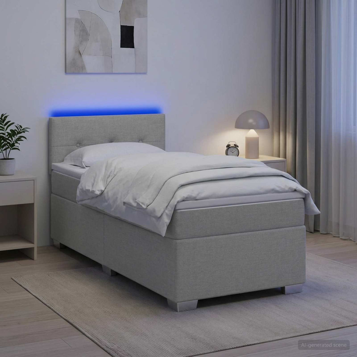 Boxspringbett mit Matratze und LED Hellgrau 90 x 190 cm Stoff