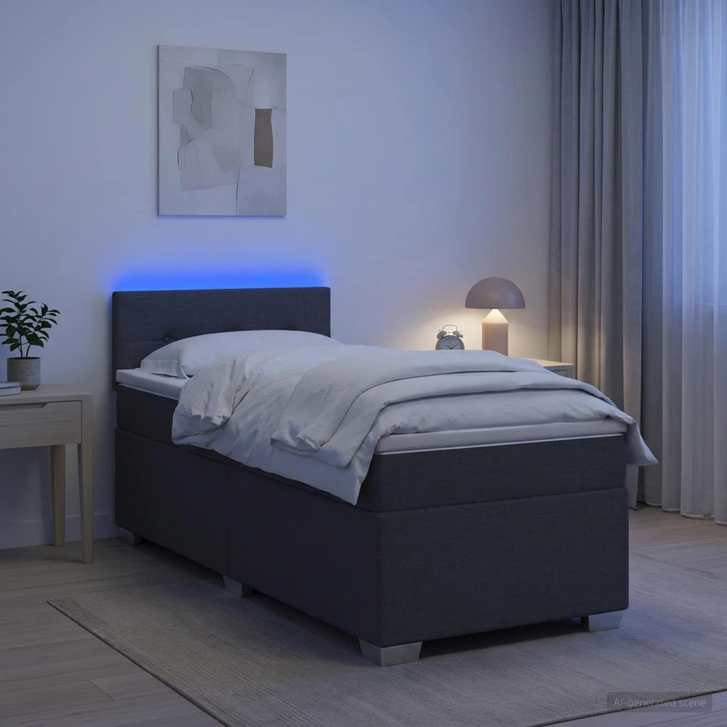Boxspringbett mit Matratze und LED Dunkelgrau 80 x 200 cm Stoff