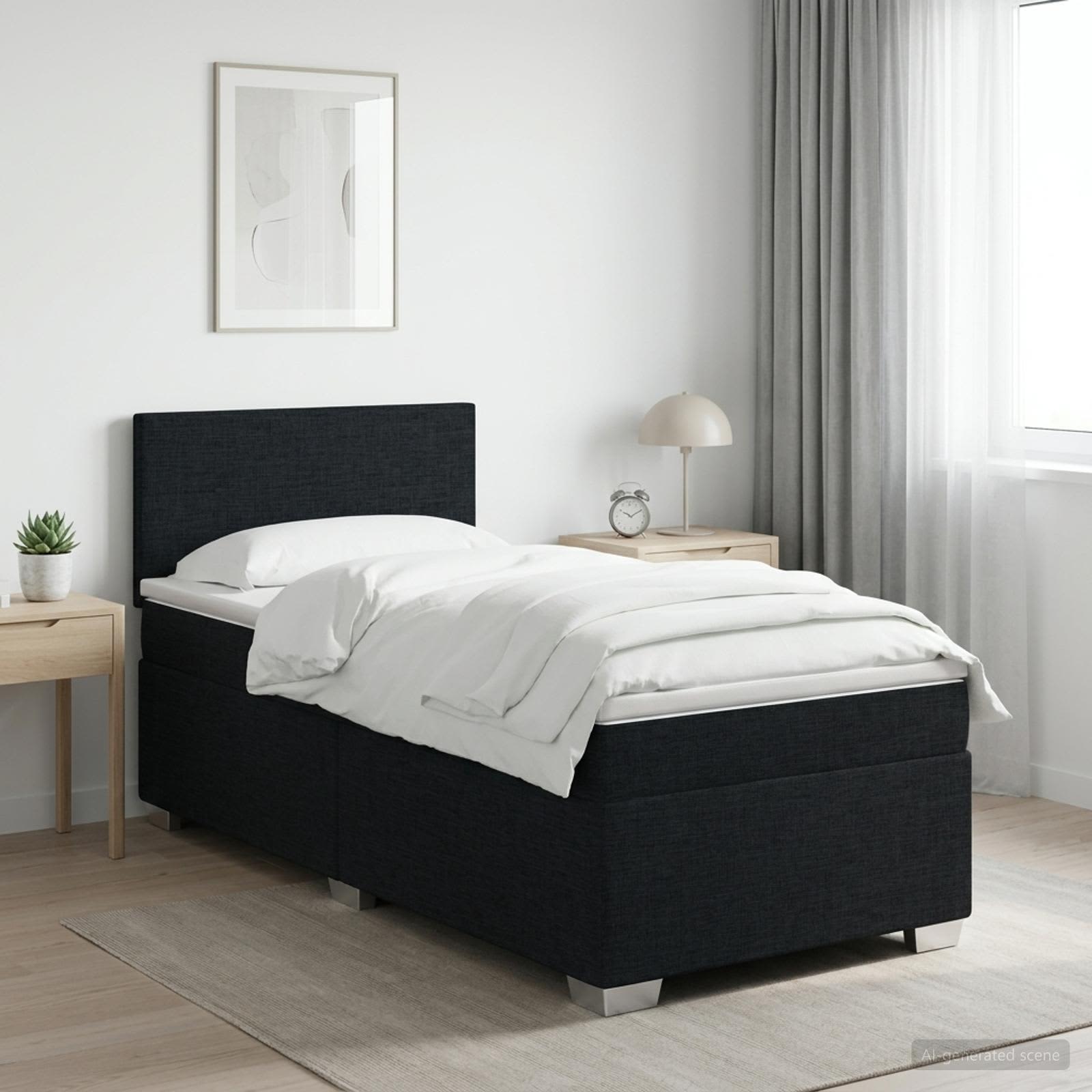 Boxspringbett mit Matratze und LED Schwarz 90 x 200 cm Stoff