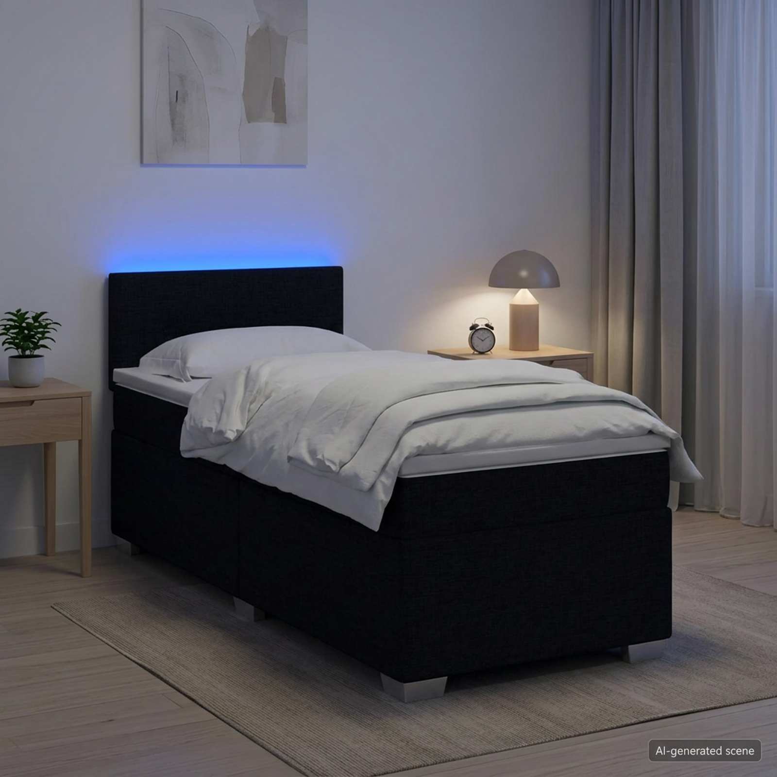 Boxspringbett mit Matratze und LED Schwarz 90 x 190 cm Stoff