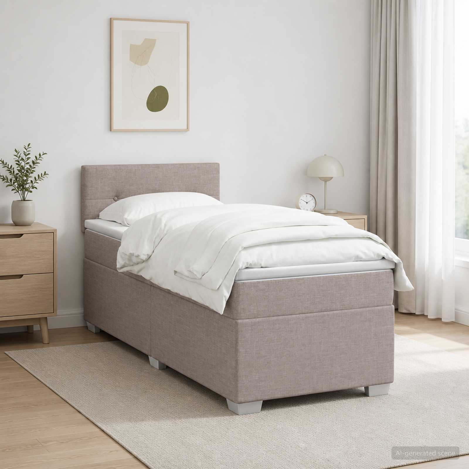Boxspringbett mit Matratze und LED Taupe 90 x 200 cm Stoff