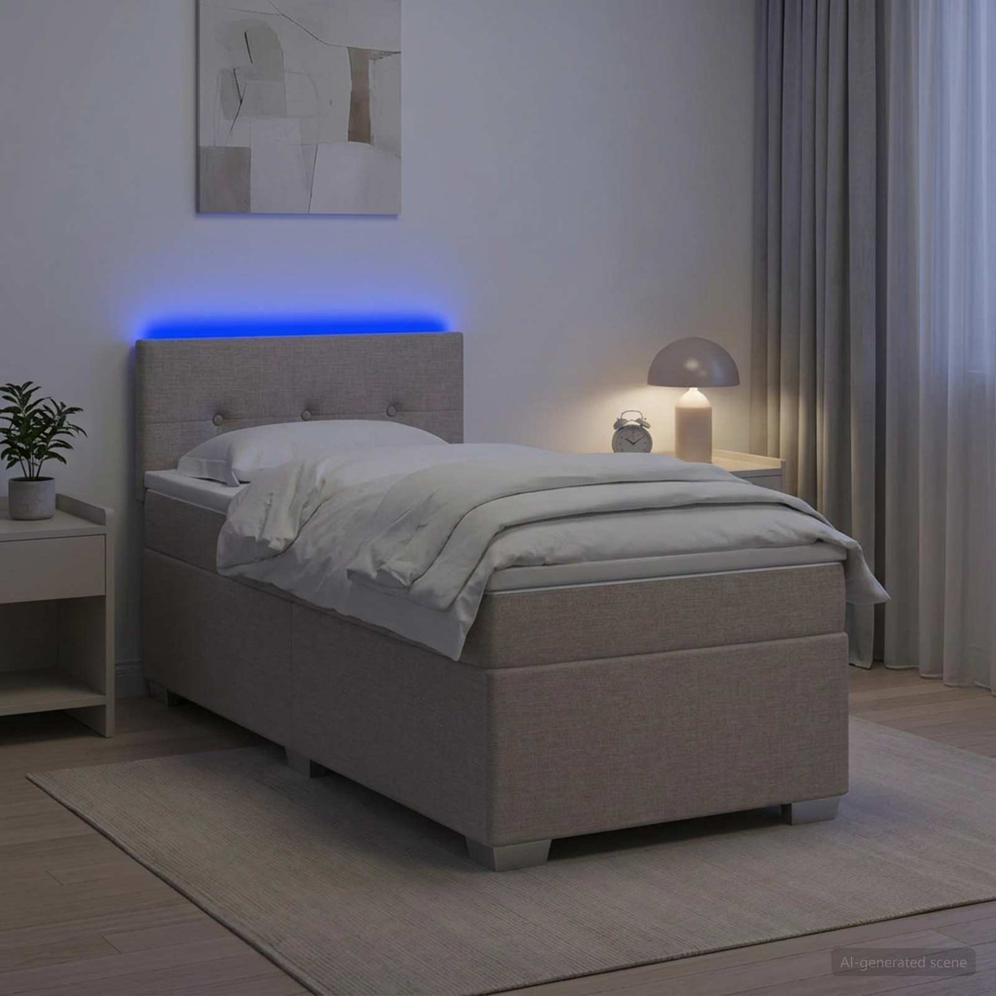Boxspringbett mit Matratze und LED Taupe 90 x 200 cm Stoff