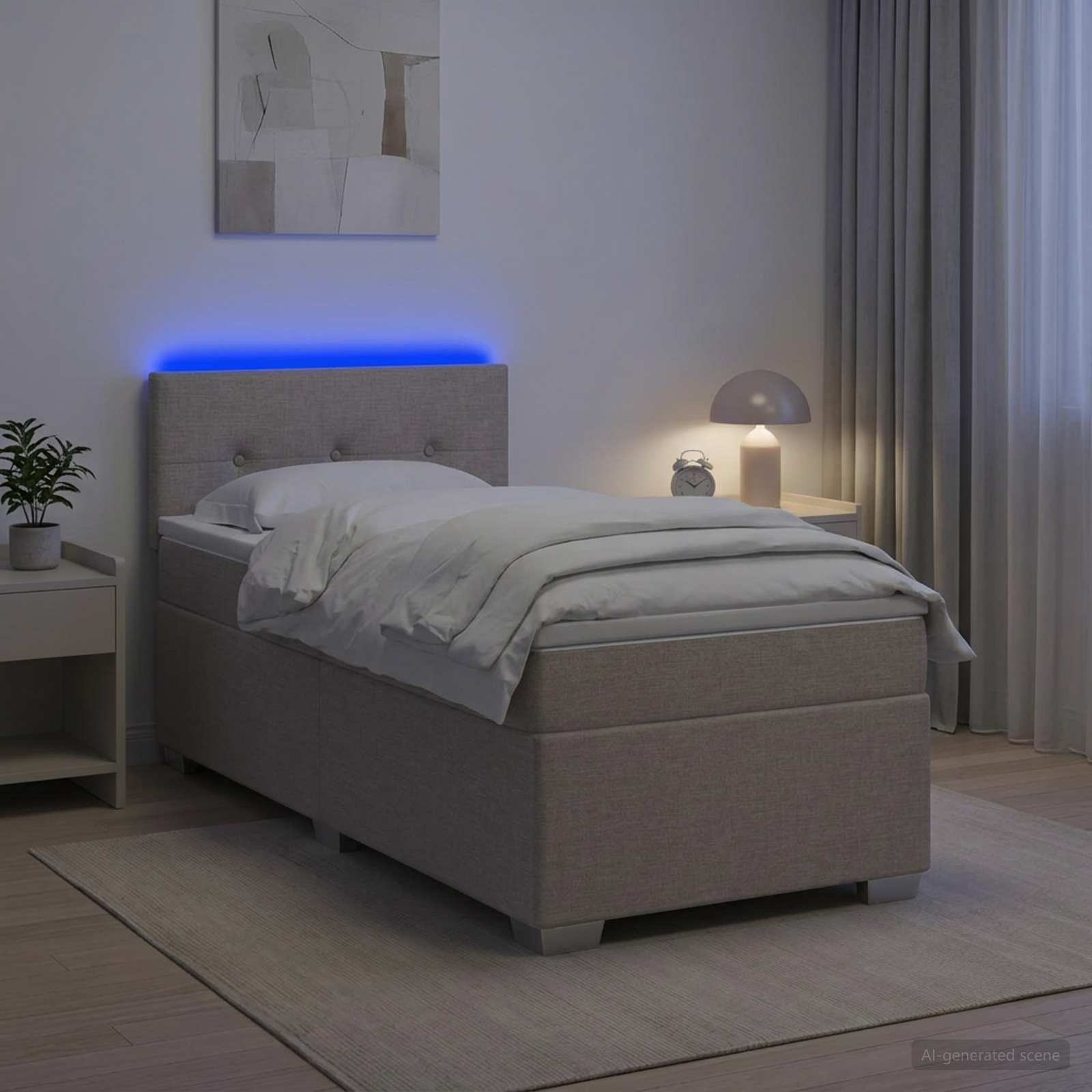 Boxspringbett mit Matratze und LED Taupe 90 x 200 cm Stoff