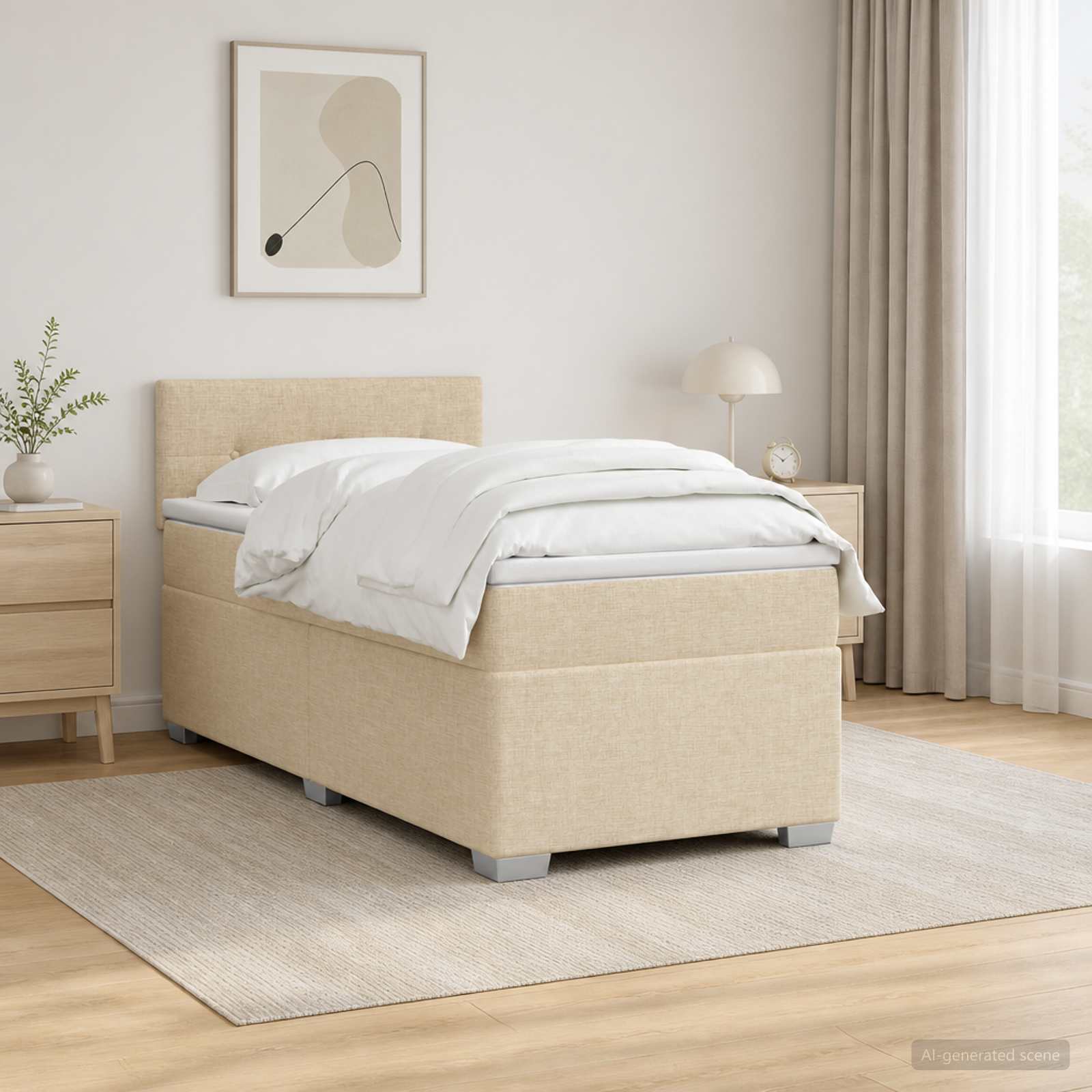 Boxspringbett mit Matratze und LED Creme 100 x 200 cm Stoff