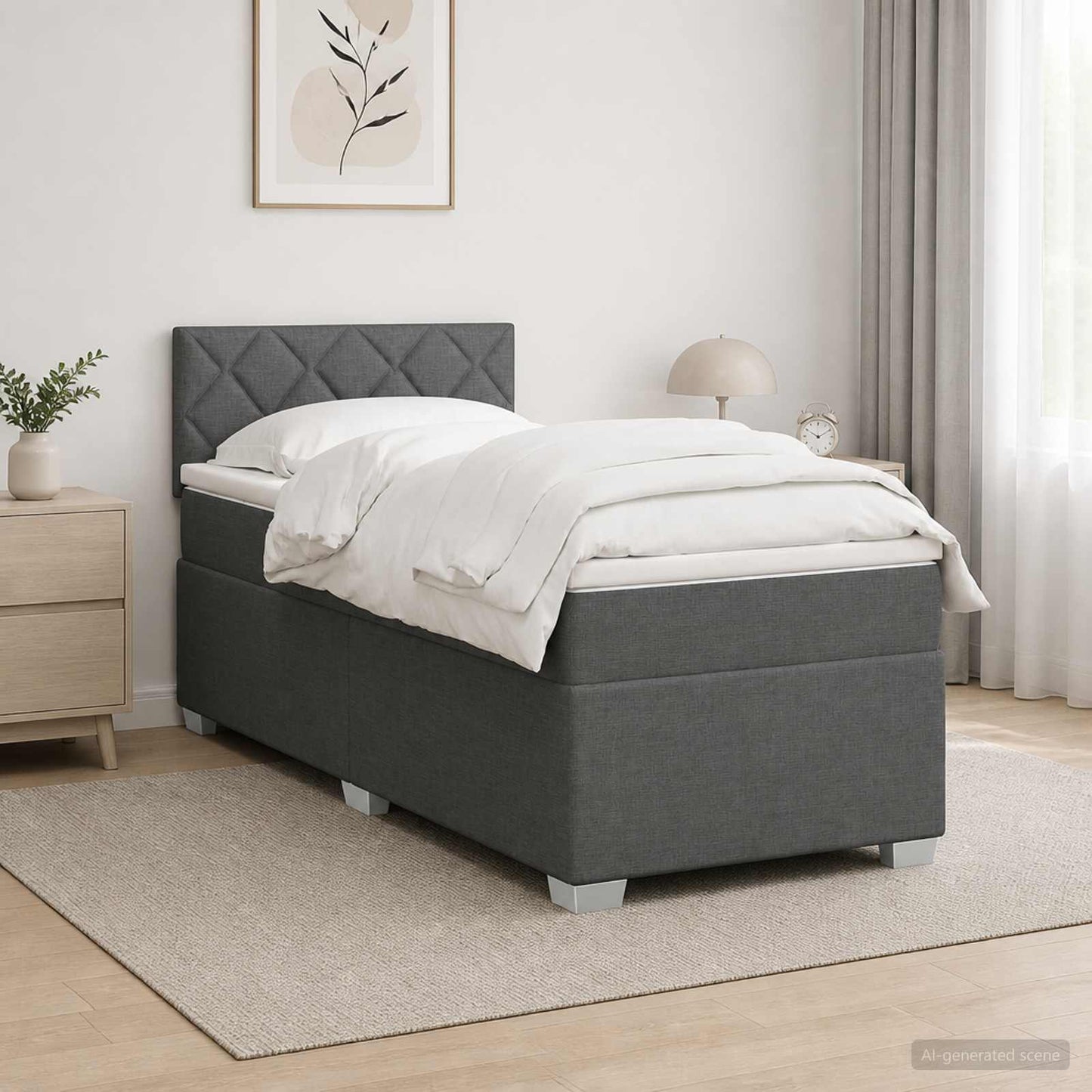 Boxspringbett mit Matratze und LED Dunkelgrau 80 x 200 cm Stoff